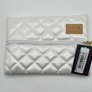 Makeup Junkie Bag Pearl White Quilted Medium Cosmetic Bag